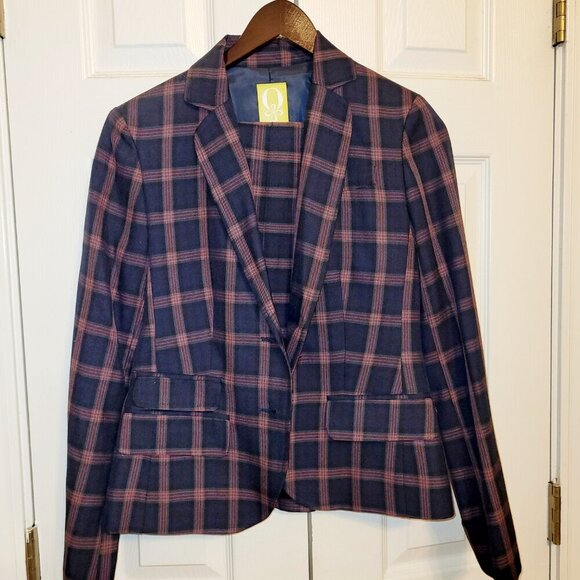 QMack 2pc Navy/Black/Red Plaid Blazer w/Matching Mini Pleated Skirt, Small - Picture 2 of 8